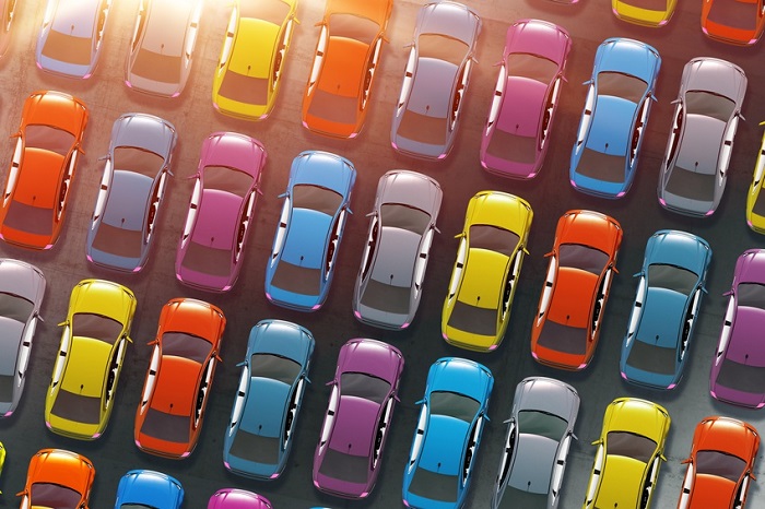 Rows of pre-owned cars in Van Nuys, CA
