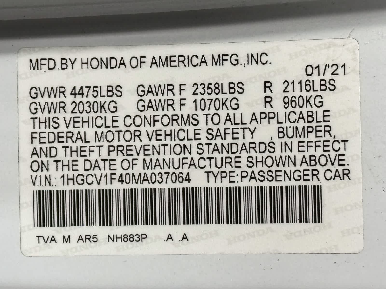 2021 Honda Accord Sedan Sport SE