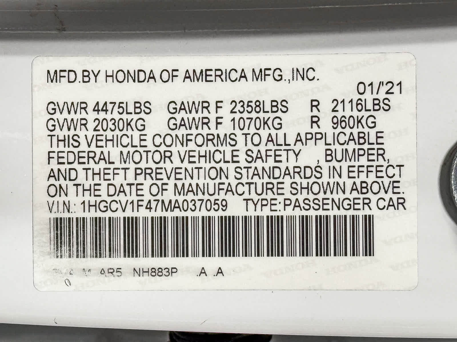 2021 Honda Accord Sedan Sport SE