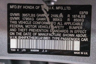 2019 Honda Civic Hatchback Sport Touring