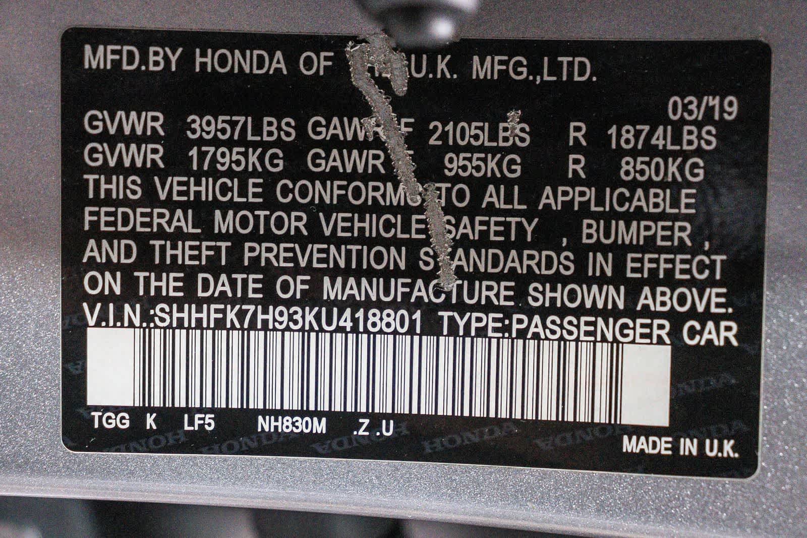 2019 Honda Civic Hatchback Sport Touring
